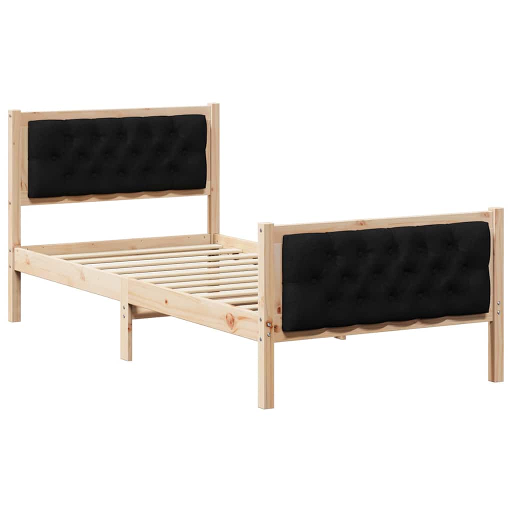 Bed Frame with Headboard Black 90 x 200 cm Solid Pine Wood