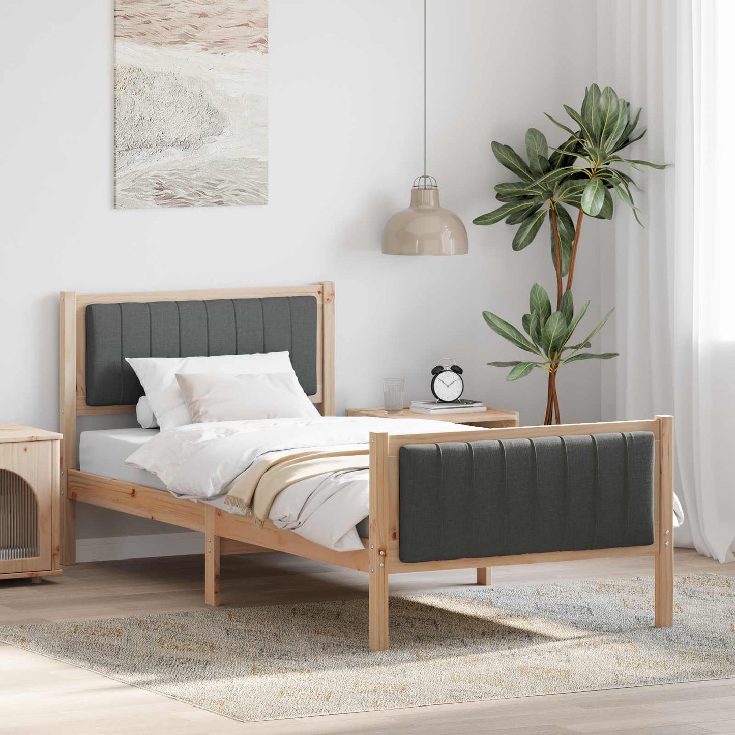 Bed frame Brown and dark grey 90 x 200 cm Solid pine wood