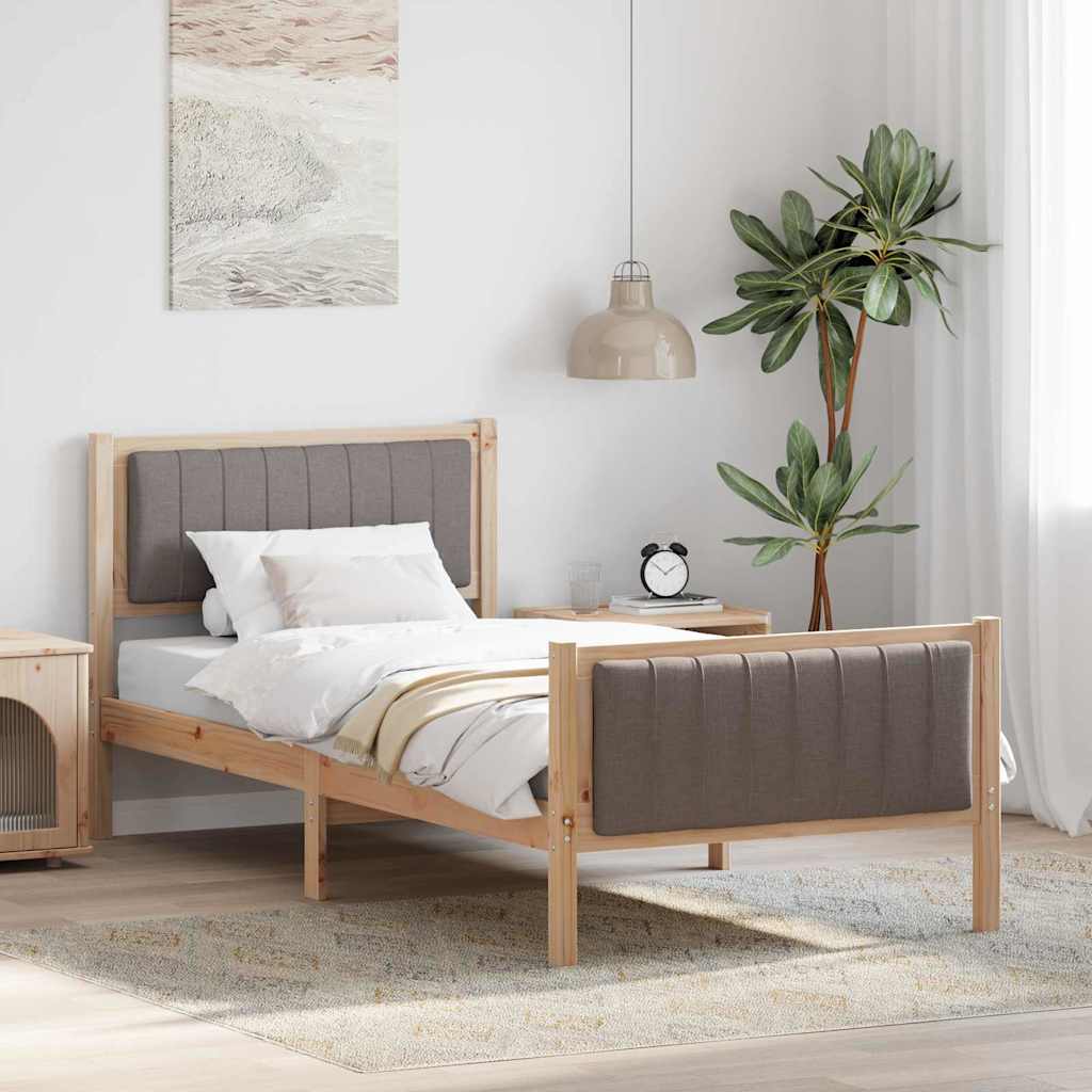 Bed frame Brown and taupe 90 x 200 cm Solid pine wood