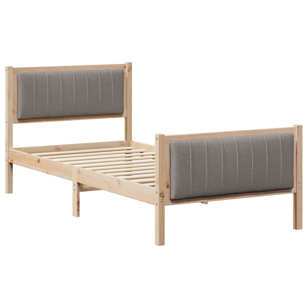 Bed frame Brown and taupe 90 x 200 cm Solid pine wood
