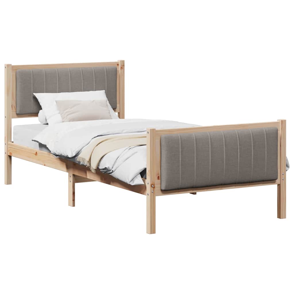 Bed frame Brown and taupe 90 x 200 cm Solid pine wood