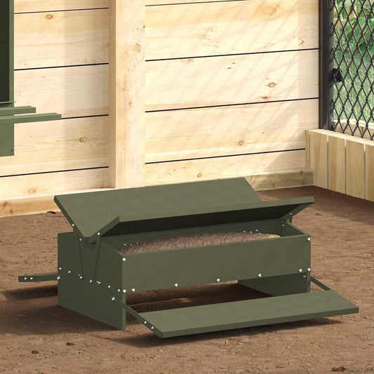 Chicken Treadle Feeder Olive Green 75 x 53 x 20.5 cm 10 kg