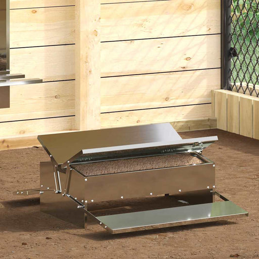 Chicken Treadle Feeder Silver 75 x 53 x 20.5 cm 10 kg