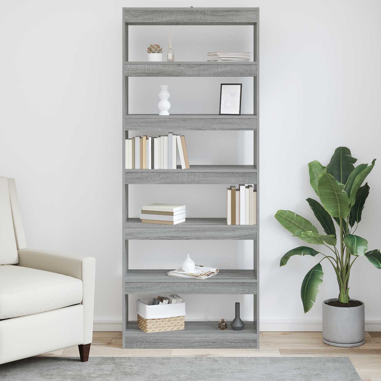Book Cabinet 6-Tier 80 x 30 x 198 cm Engineered Wood