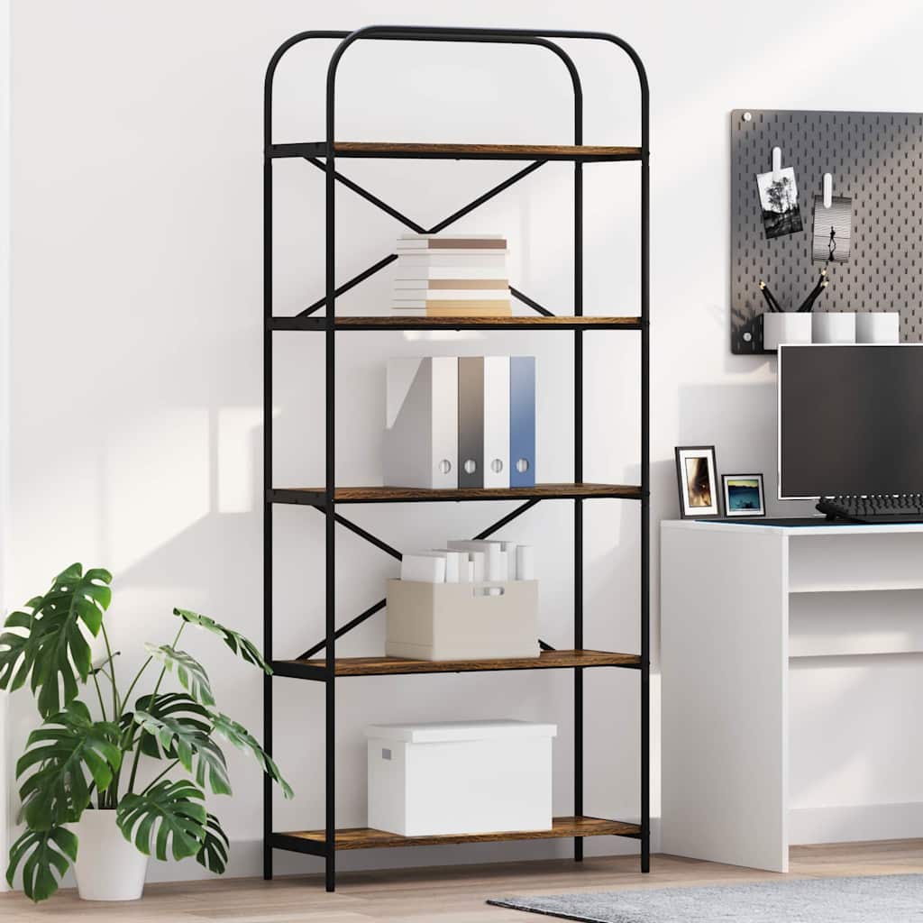 Bookshelf 5-Tier 80 x 30 x 183 cm Engineered wood Smoked Oak