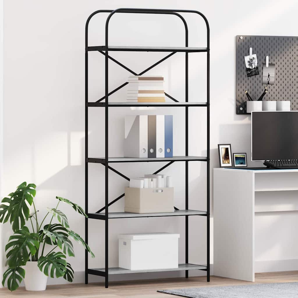 Bookshelf 5-Tier 80 x 30 x 183 cm Engineered wood Grey Sonoma
