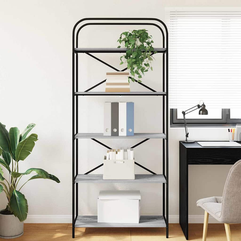 Bookshelf 5-Tier 80 x 30 x 183 cm Engineered wood Grey Sonoma