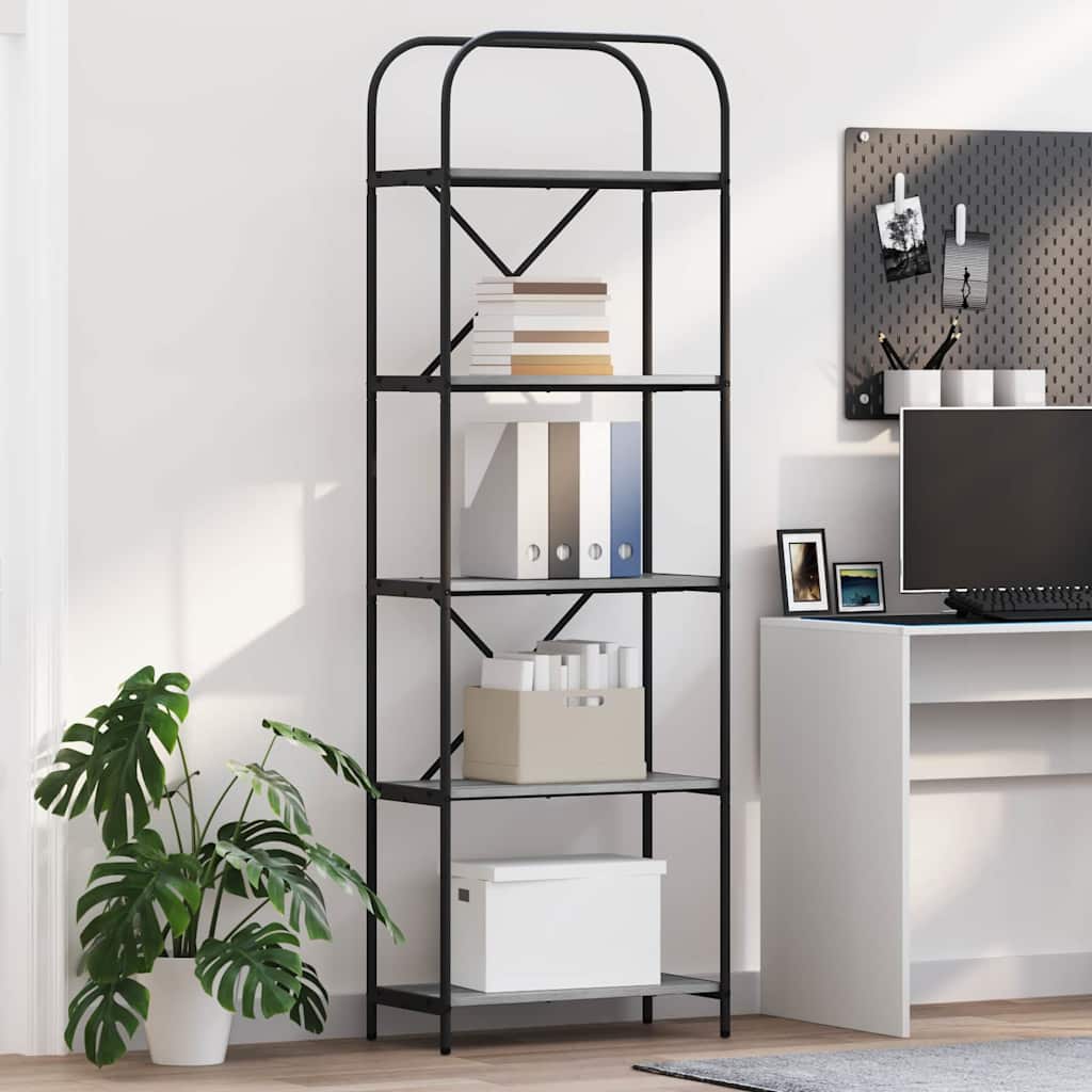 Bookshelf 5-Tier 60 x 30 x 183 cm Engineered wood Grey Sonoma