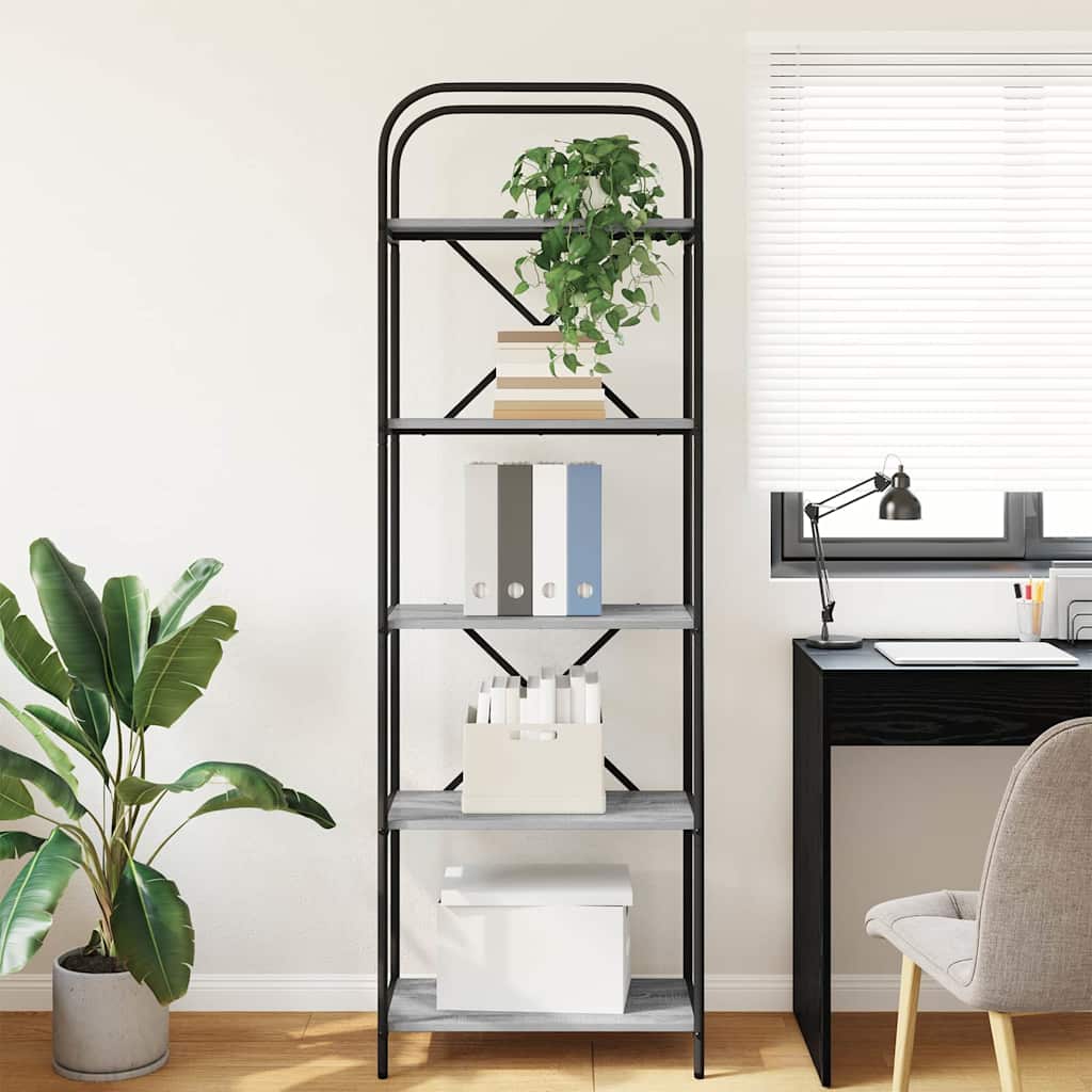 Bookshelf 5-Tier 60 x 30 x 183 cm Engineered wood Grey Sonoma