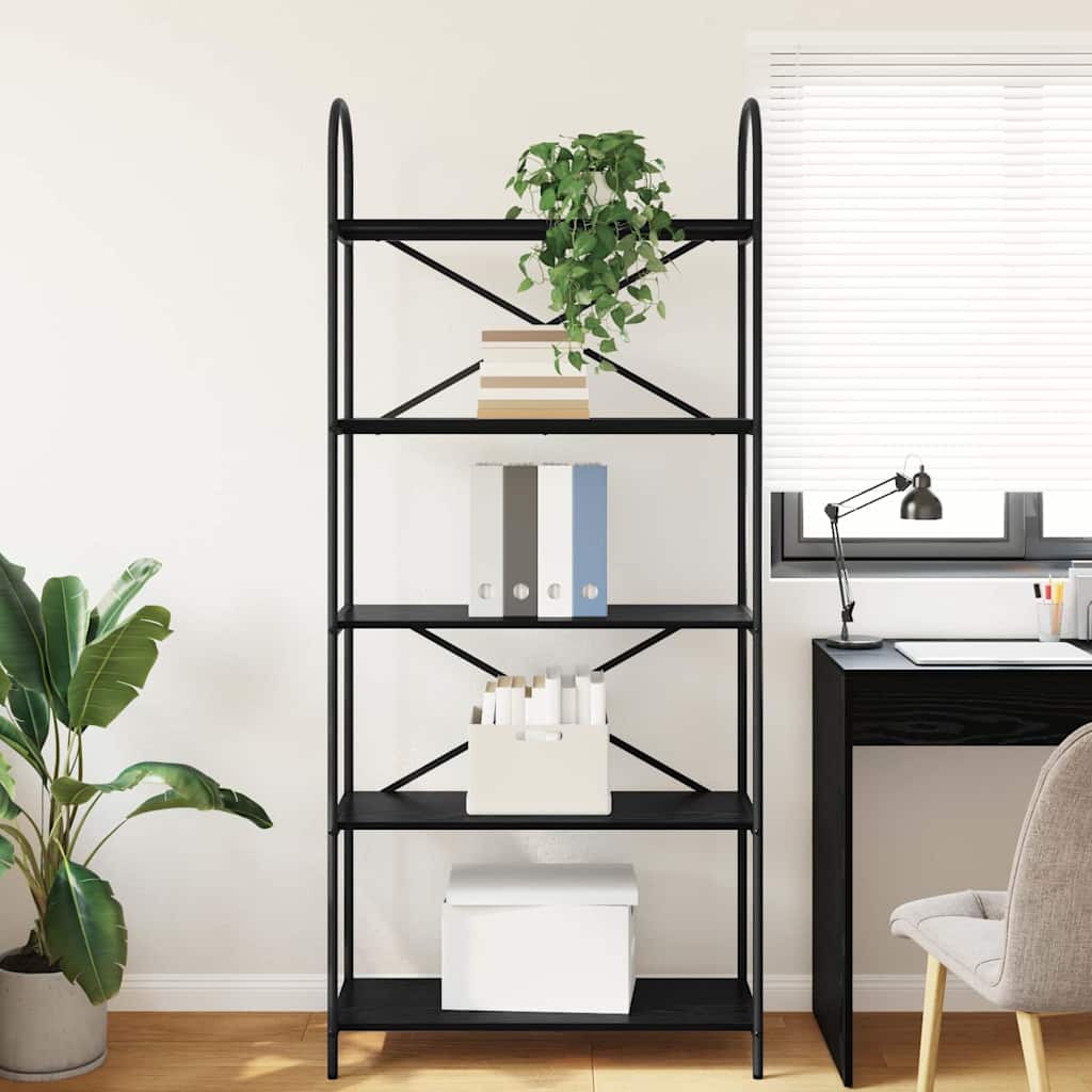 Bookshelf 5-Tier 80 x 30 x 183 cm Engineered wood Black Oak