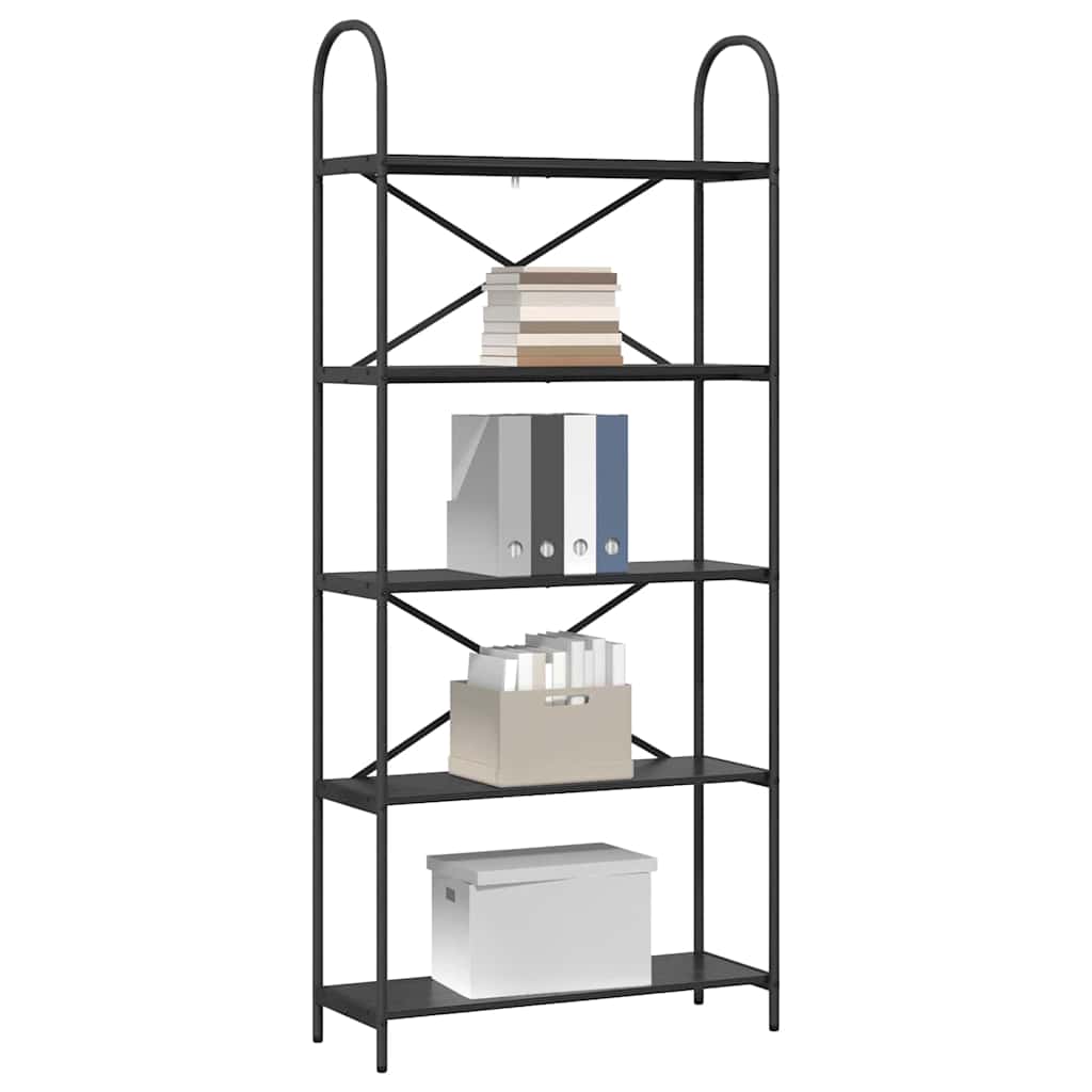 Bookshelf 5-Tier 80 x 30 x 183 cm Engineered wood Black Oak
