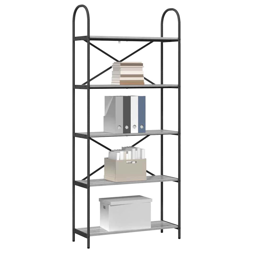 Bookshelf 5-Tier 80 x 30 x 183 cm Engineered wood Grey Sonoma