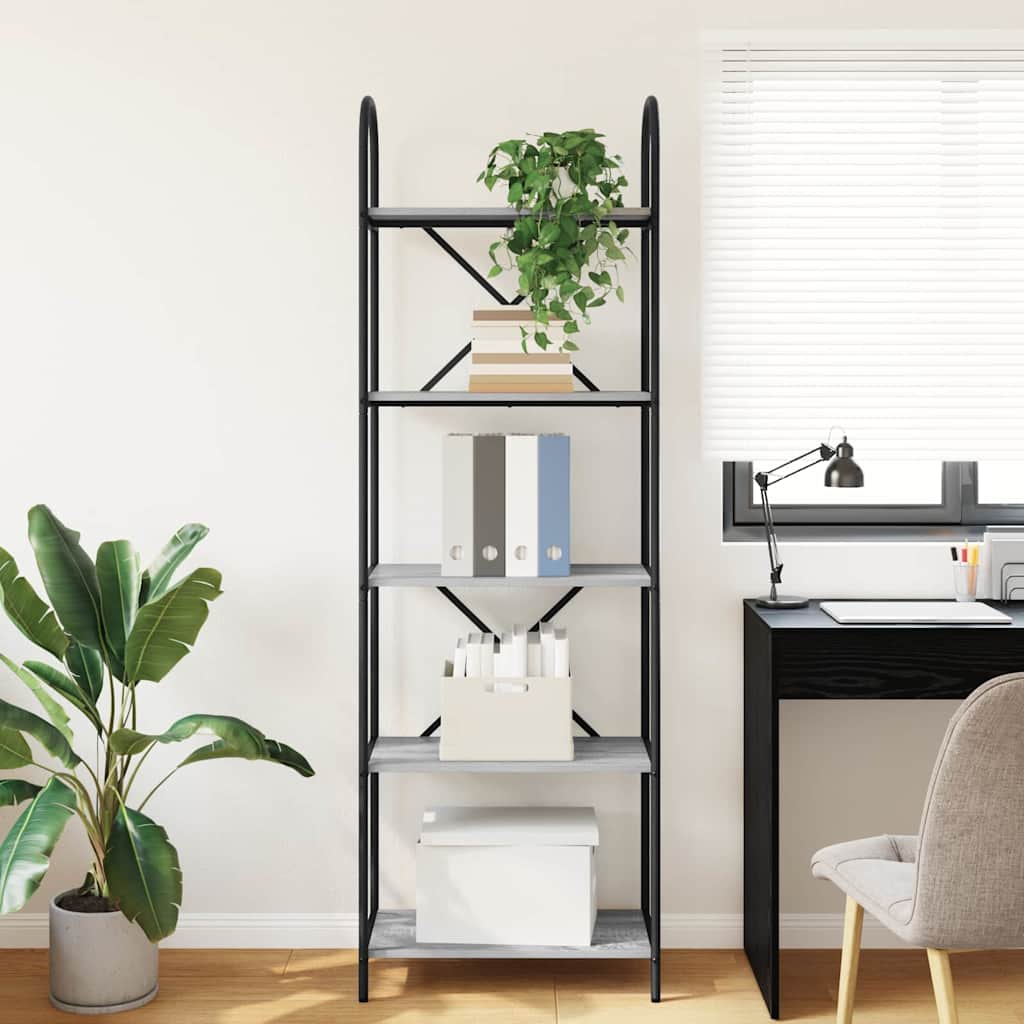 Bookshelf 5-Tier 60 x 30 x 183 cm Engineered wood Grey Sonoma