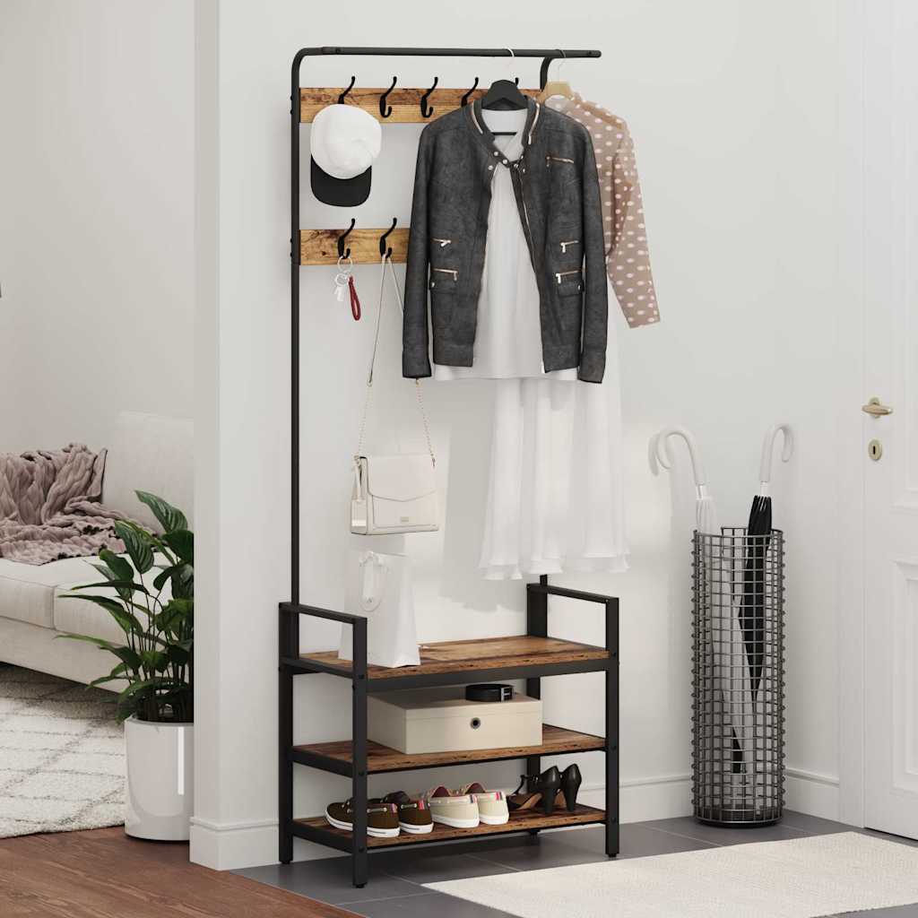 Coat Rack with Shelf Old Wood 75 x 34 x 184 cm Engineered wood