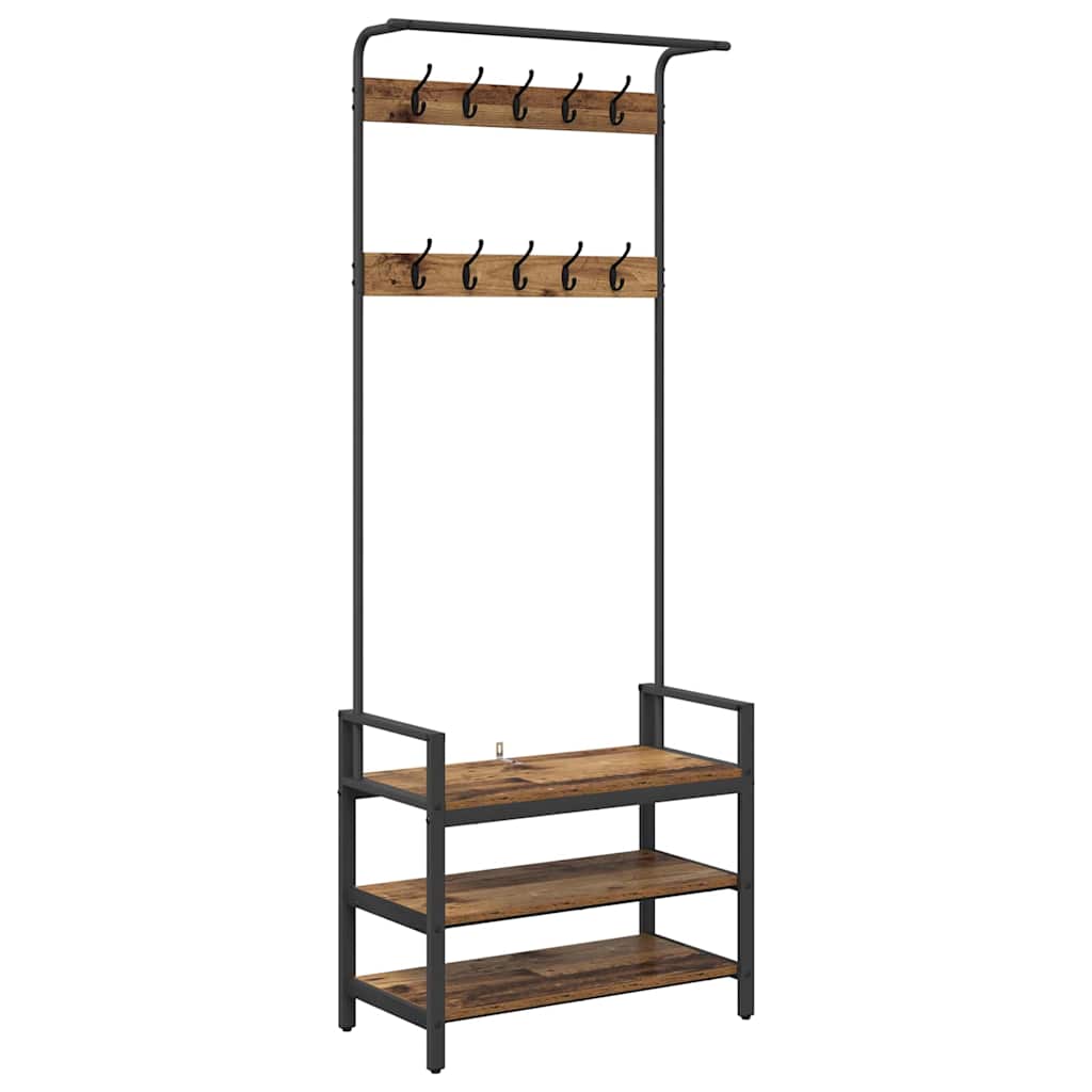 Coat Rack with Shelf Old Wood 75 x 34 x 184 cm Engineered wood