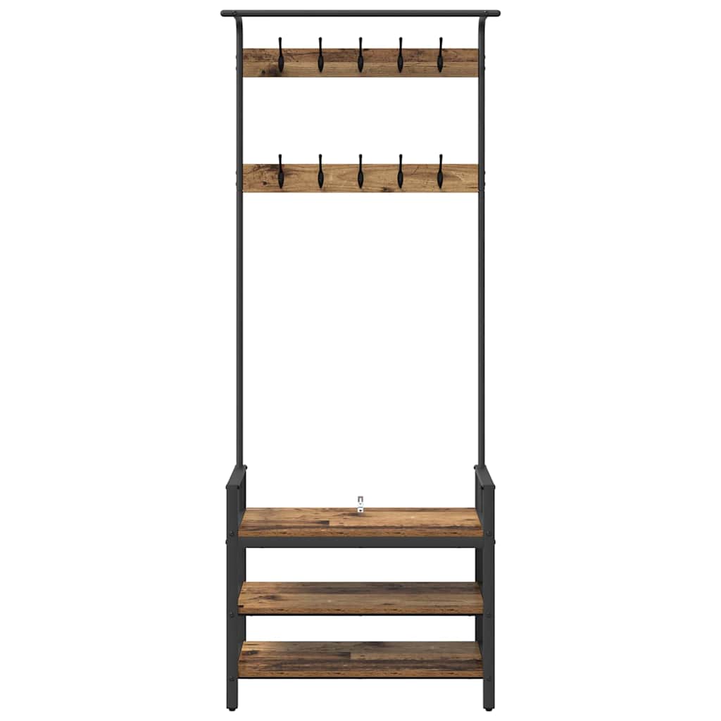 Coat Rack with Shelf Old Wood 75 x 34 x 184 cm Engineered wood