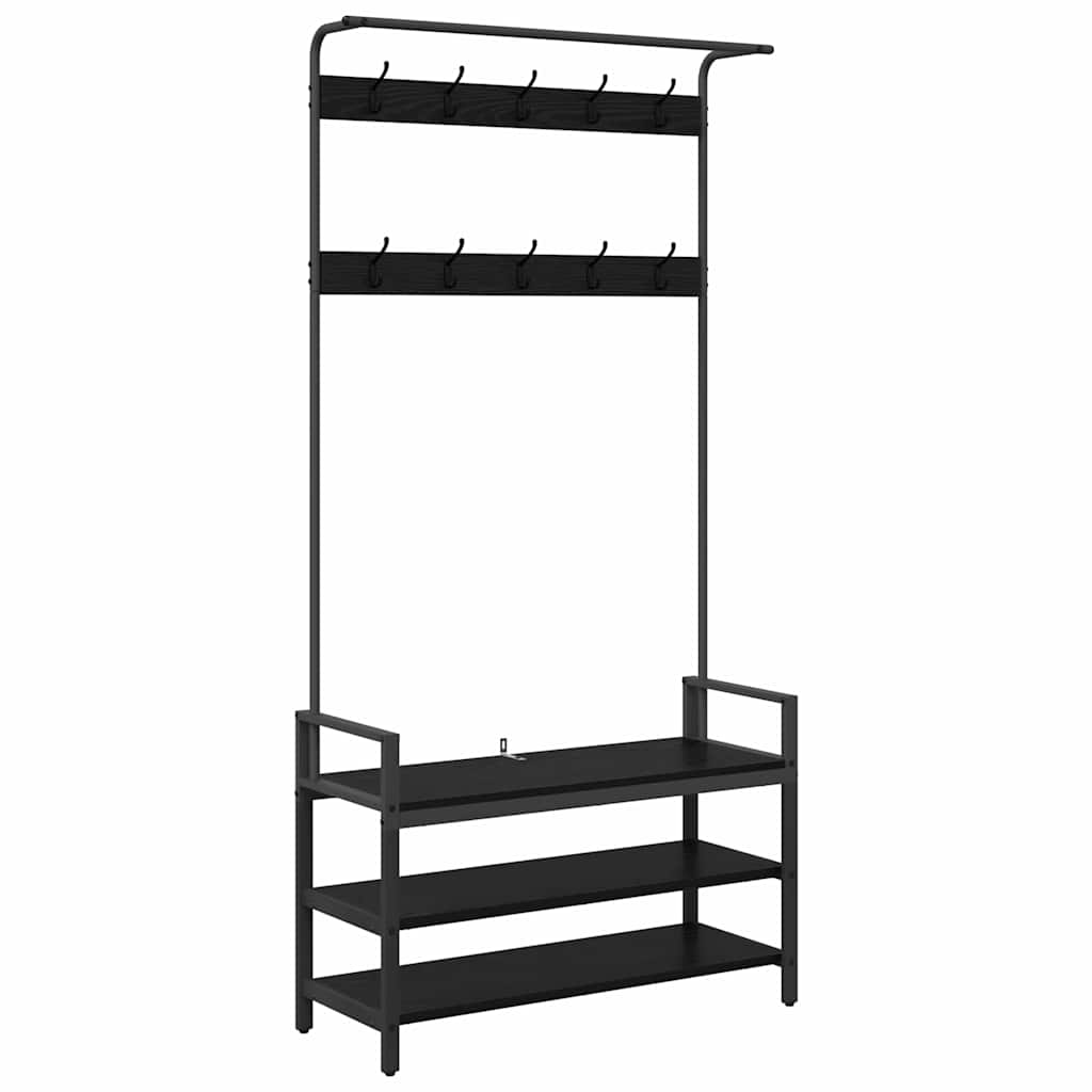 Coat Rack with Shelf Black Oak 95 x 34 x 184 cm Engineered wood