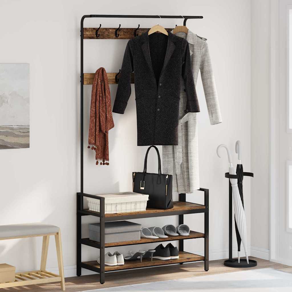 Coat Rack with Shelf Old Wood 95 x 34 x 184 cm Engineered wood