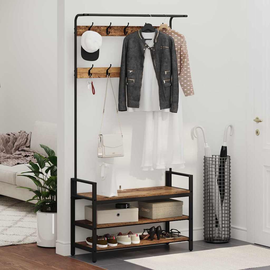 Coat Rack with Shelf Old Wood 95 x 34 x 184 cm Engineered wood