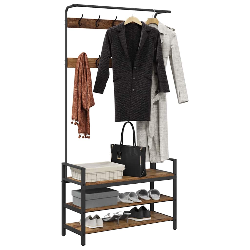 Coat Rack with Shelf Old Wood 95 x 34 x 184 cm Engineered wood