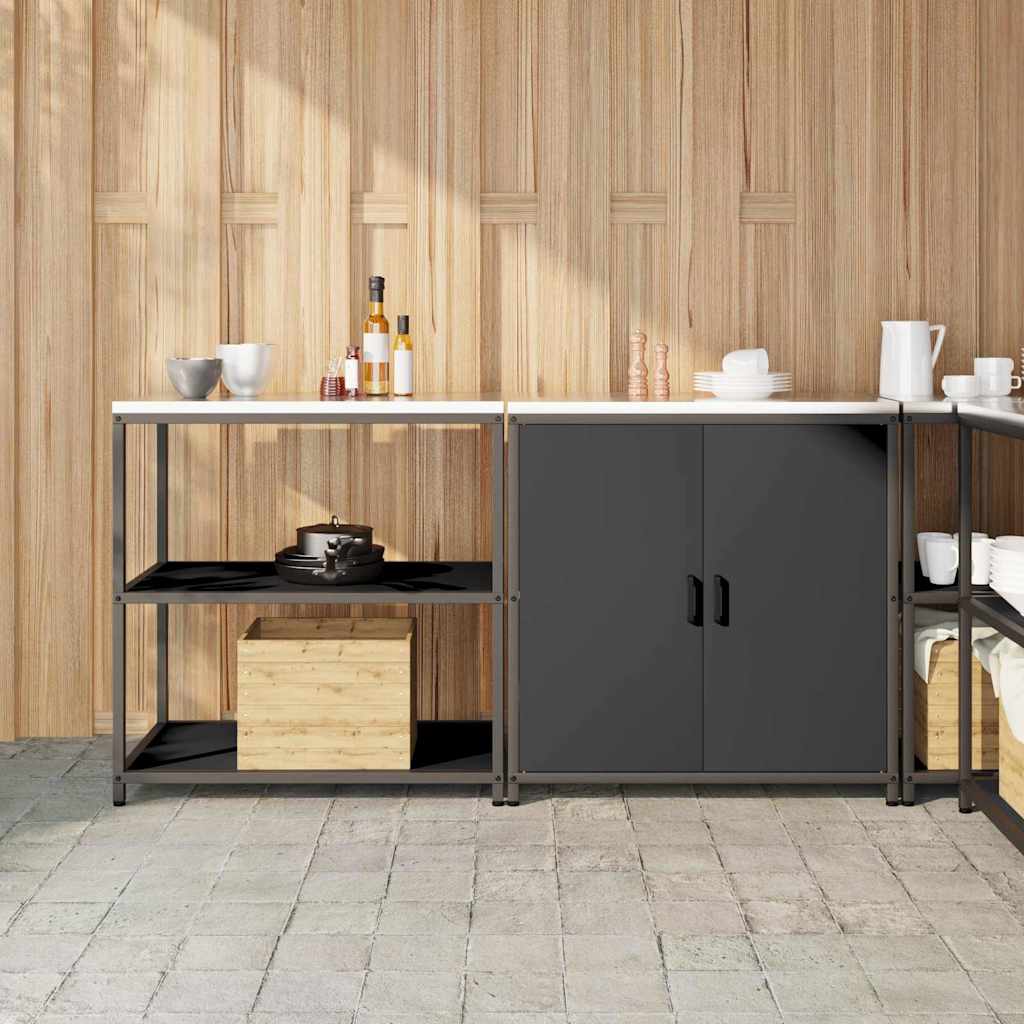 Kitchen Storage Set with Shelf 2 pcs Black Cold-rolled Steel