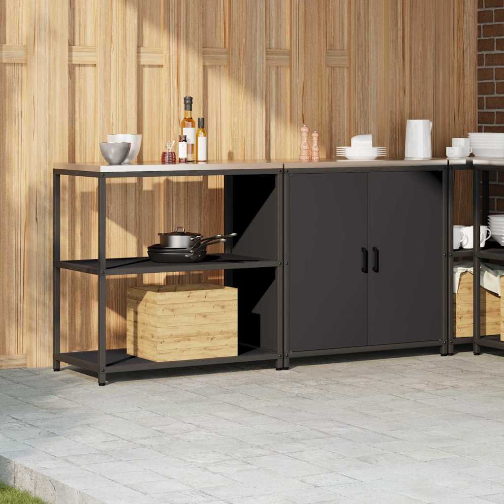Kitchen Storage Set with Shelf 2 pcs Black Cold-rolled Steel