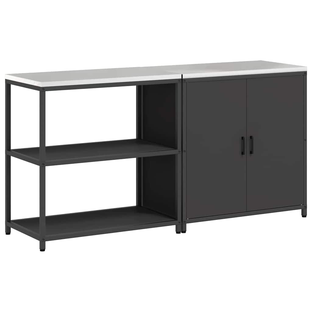 Kitchen Storage Set with Shelf 2 pcs Black Cold-rolled Steel