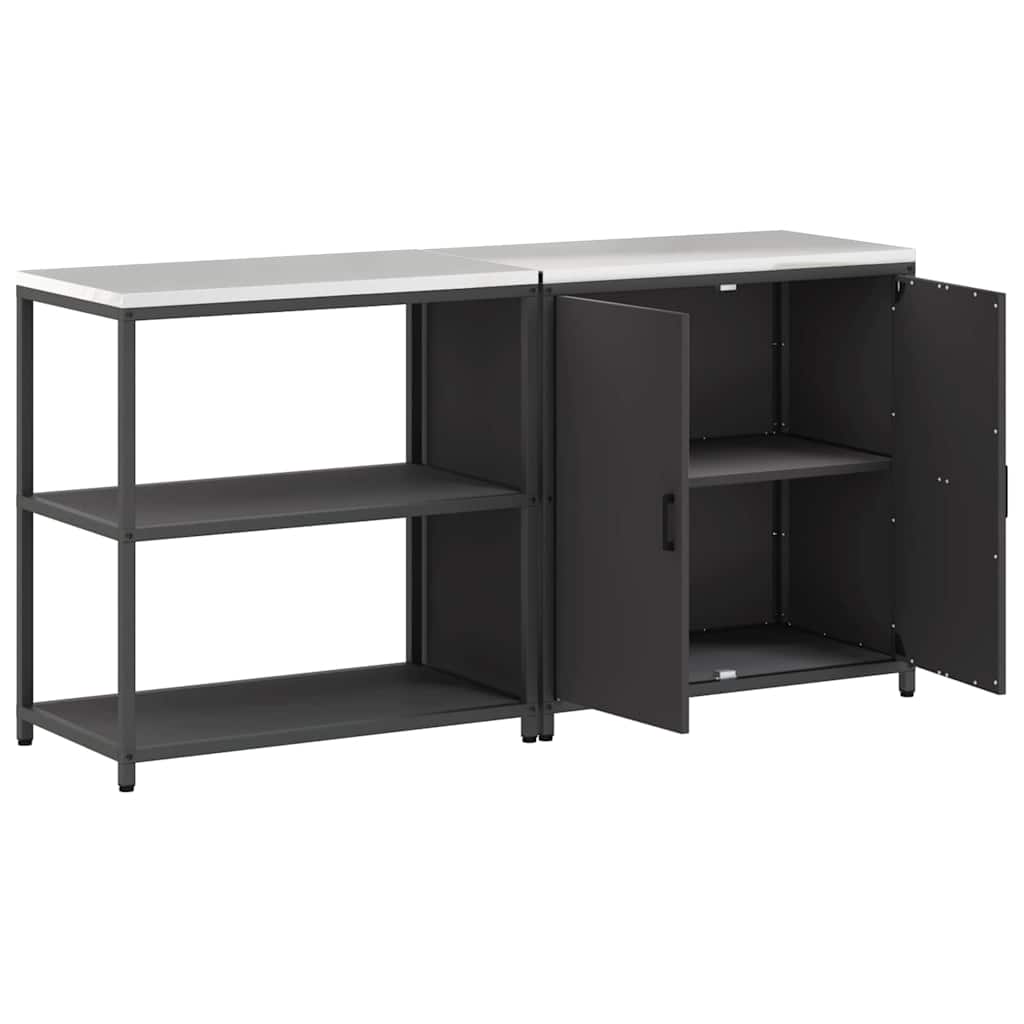 Kitchen Storage Set with Shelf 2 pcs Black Cold-rolled Steel