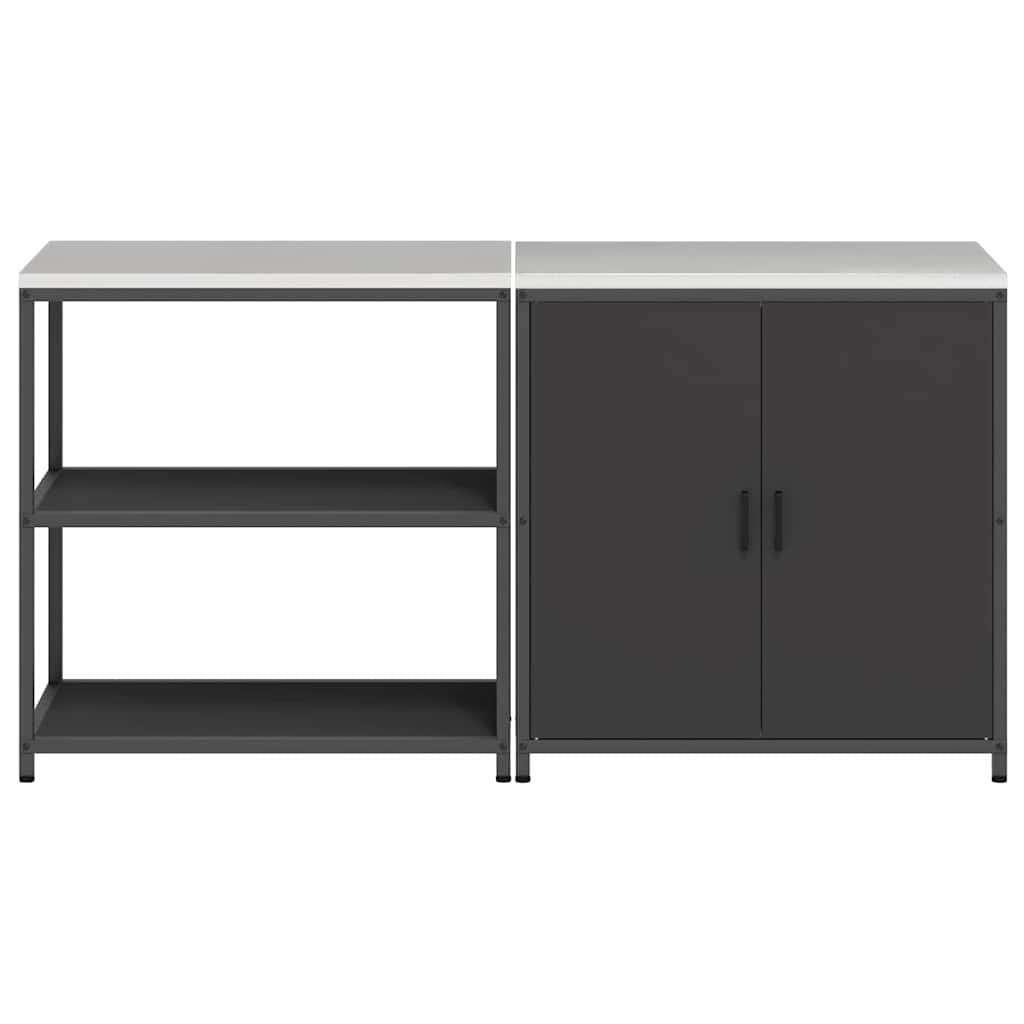 Kitchen Storage Set with Shelf 2 pcs Black Cold-rolled Steel