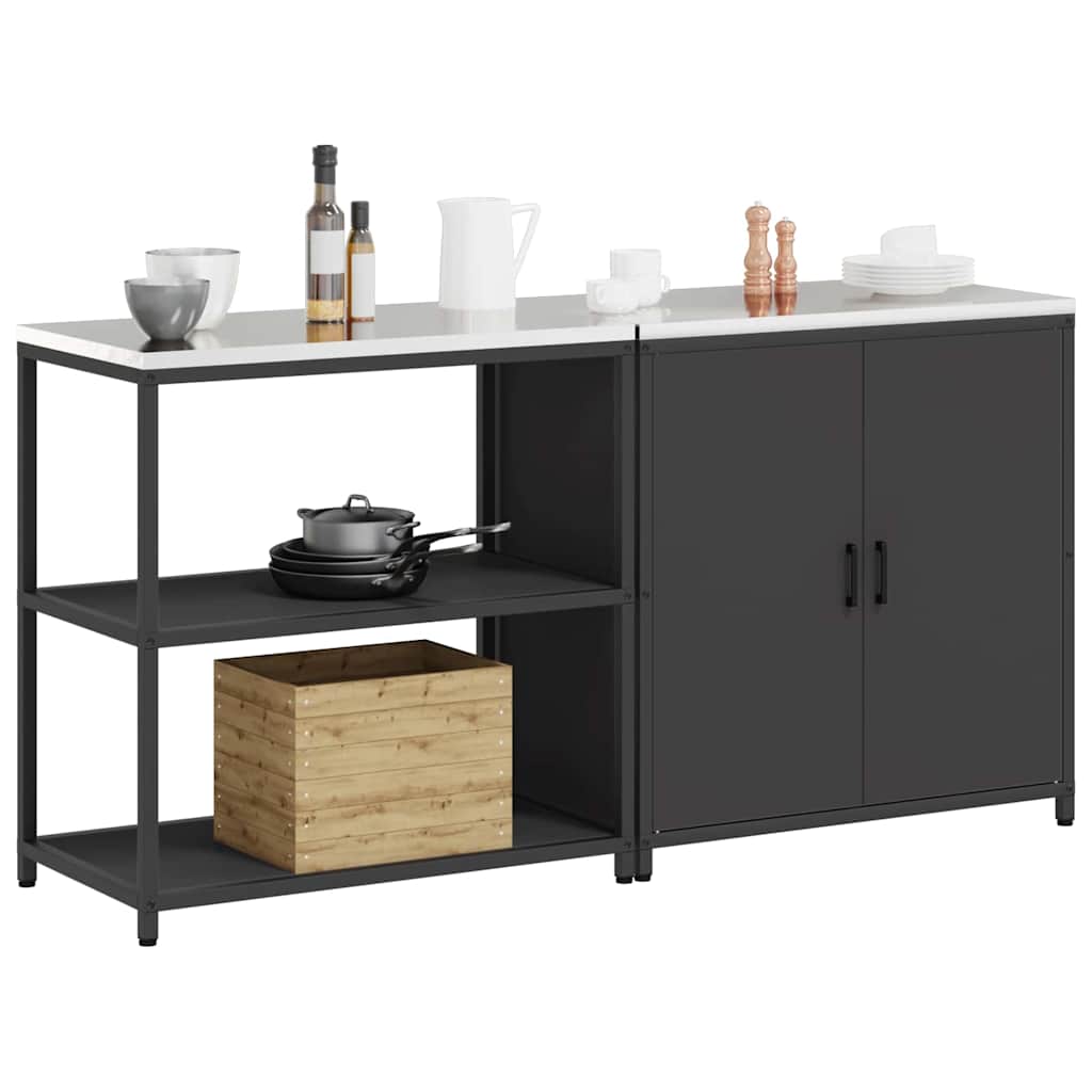Kitchen Storage Set with Shelf 2 pcs Black Cold-rolled Steel