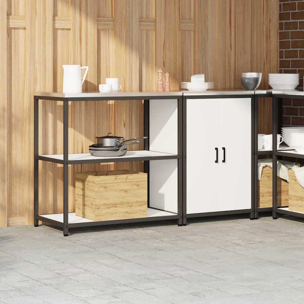 Kitchen Storage Set with Shelf 2 pcs White Cold-rolled Steel