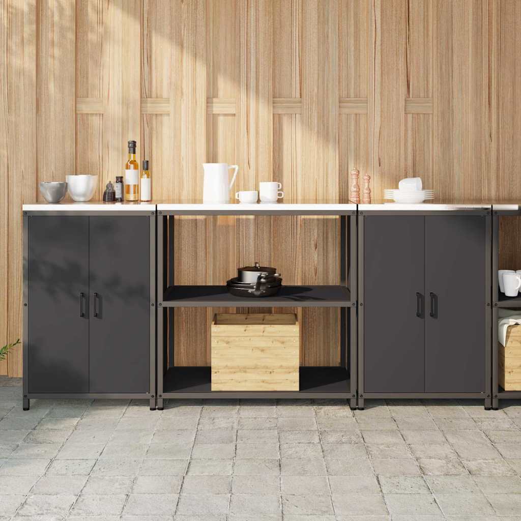 Kitchen Storage Set with Shelf 3 pcs Black Cold-rolled Steel