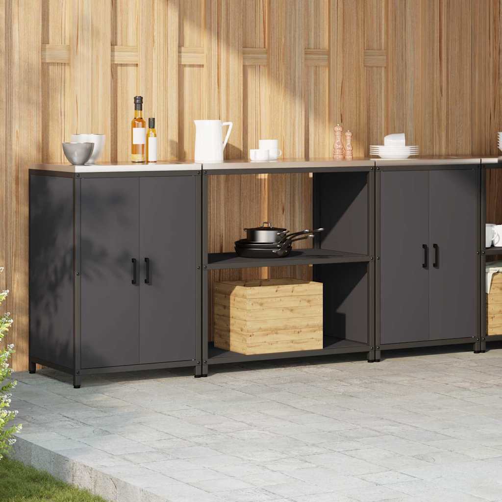 Kitchen Storage Set with Shelf 3 pcs Black Cold-rolled Steel