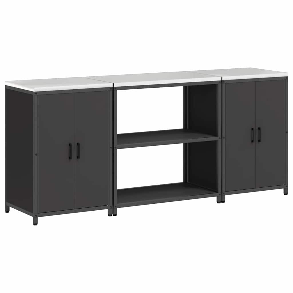Kitchen Storage Set with Shelf 3 pcs Black Cold-rolled Steel