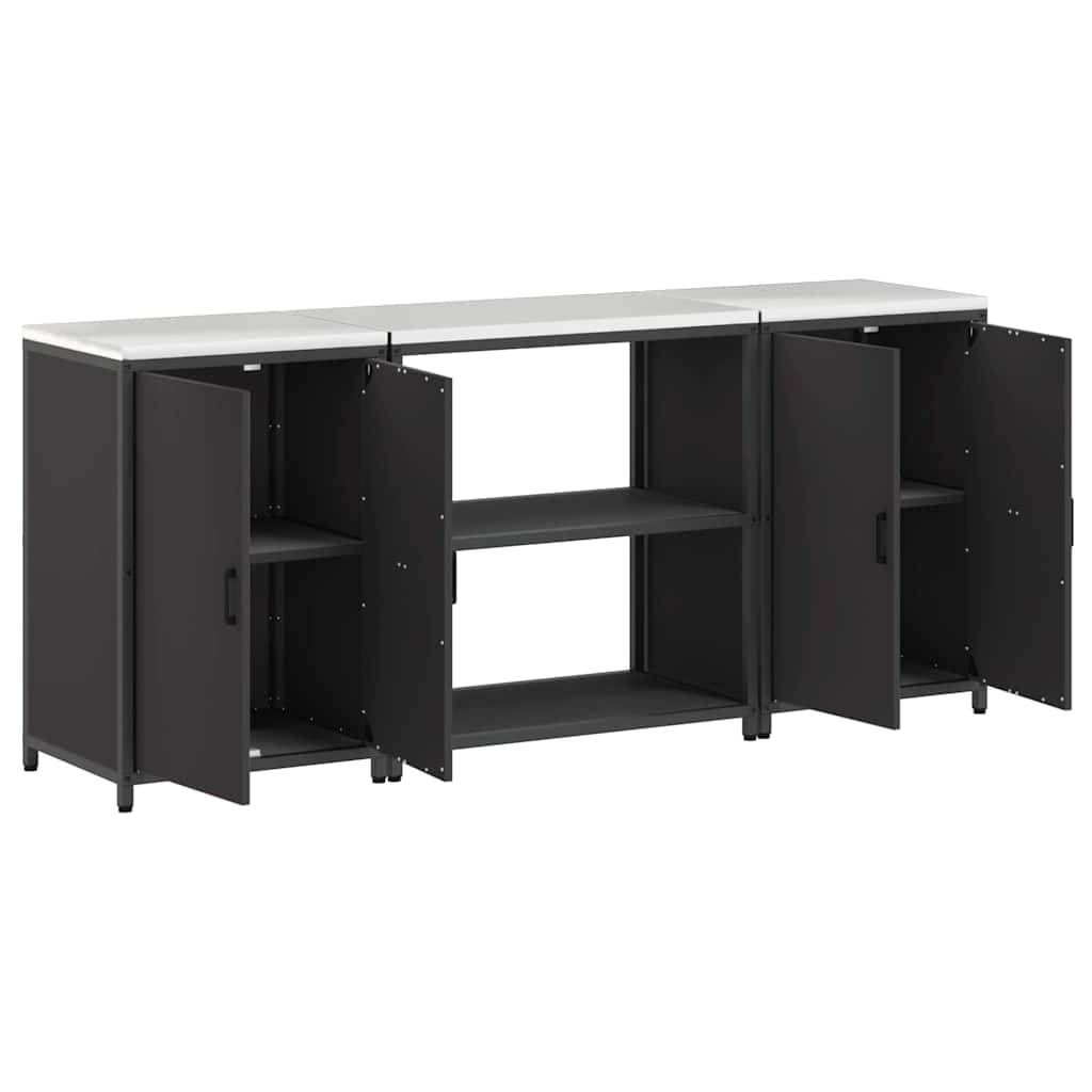 Kitchen Storage Set with Shelf 3 pcs Black Cold-rolled Steel