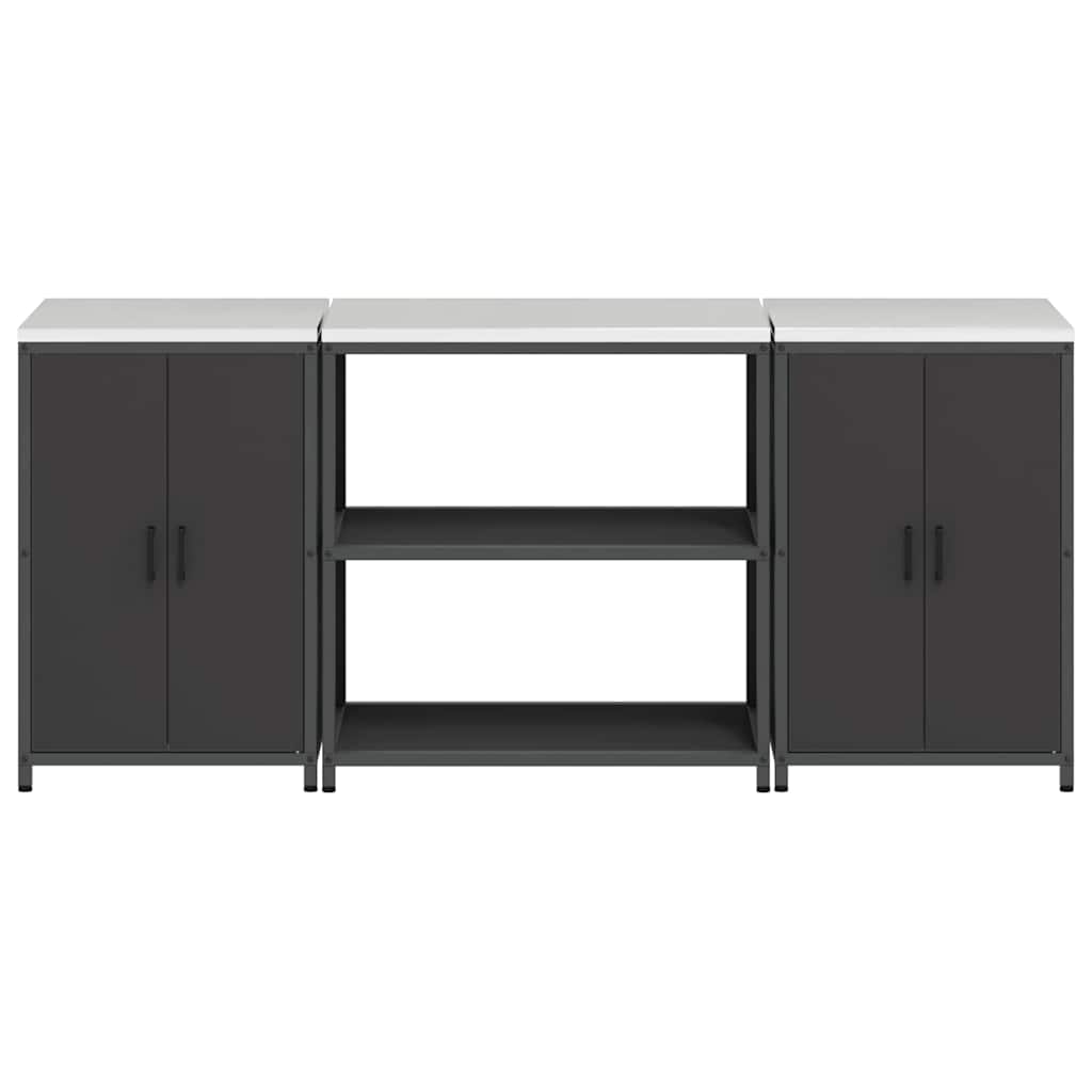 Kitchen Storage Set with Shelf 3 pcs Black Cold-rolled Steel