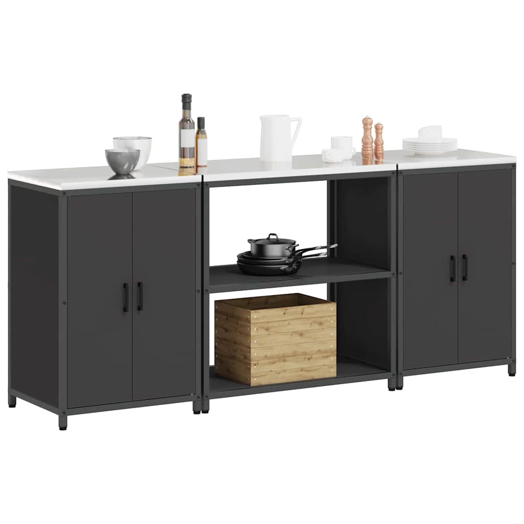 Kitchen Storage Set with Shelf 3 pcs Black Cold-rolled Steel