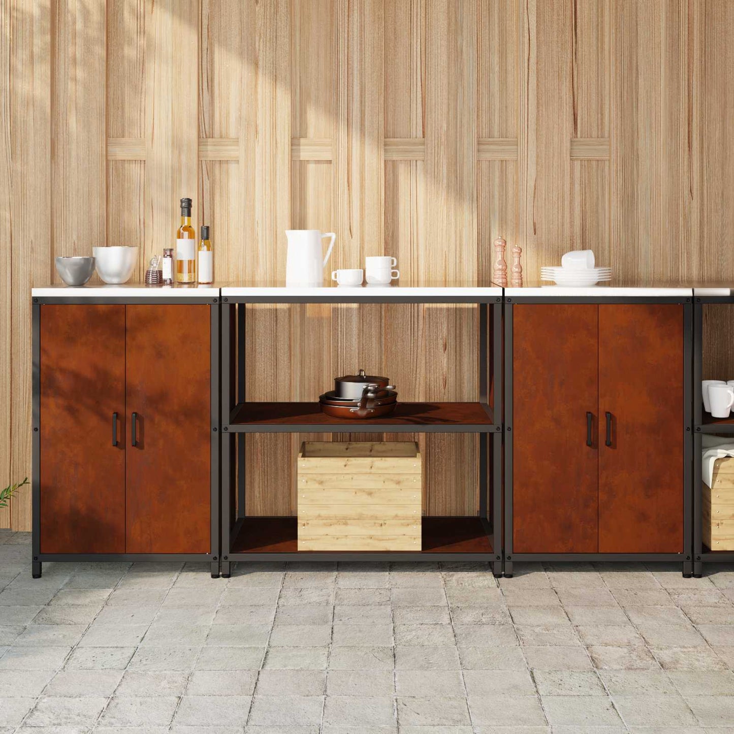 Kitchen Storage Set HATTEM 3 pcs Rusty Steel