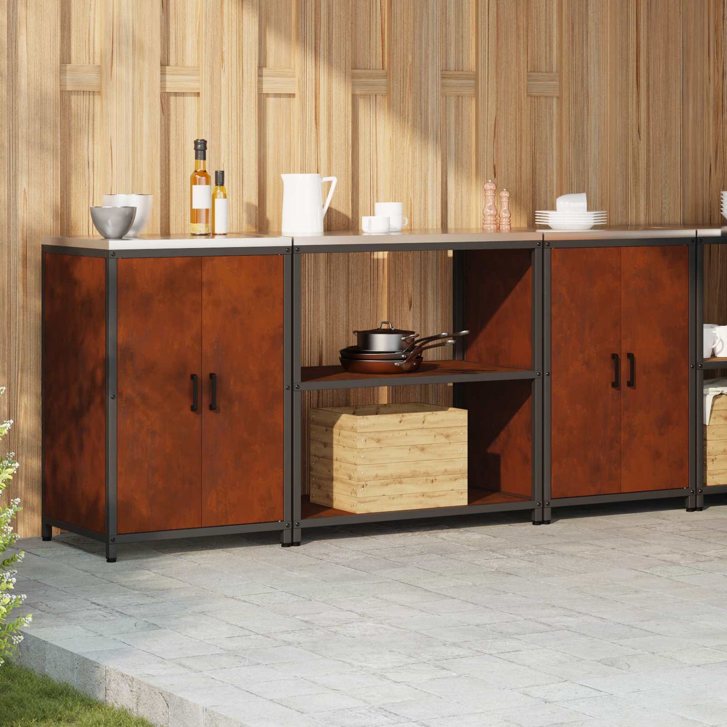 Kitchen Storage Set HATTEM 3 pcs Rusty Steel