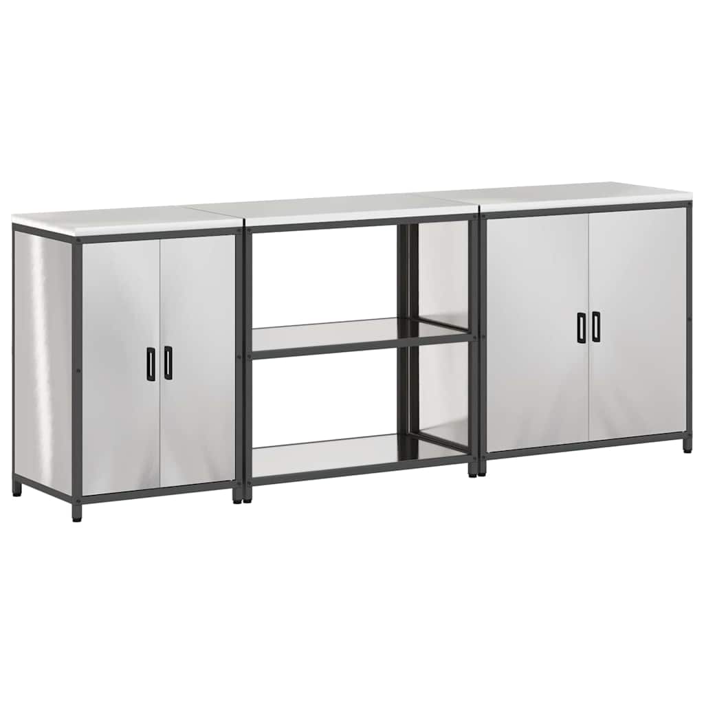Kitchen Storage Set with Shelf 3 pcs Silver Stainless Steel