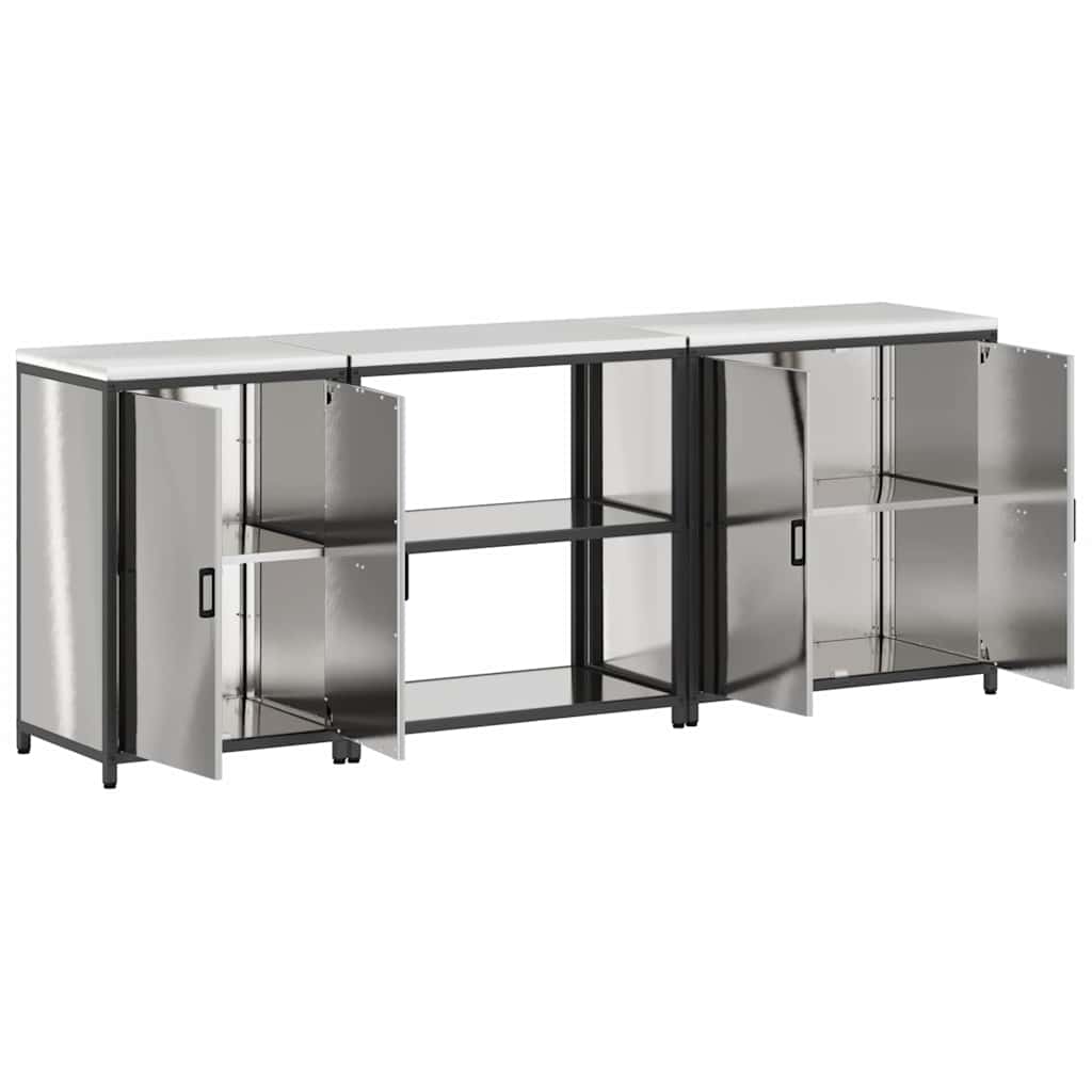 Kitchen Storage Set with Shelf 3 pcs Silver Stainless Steel