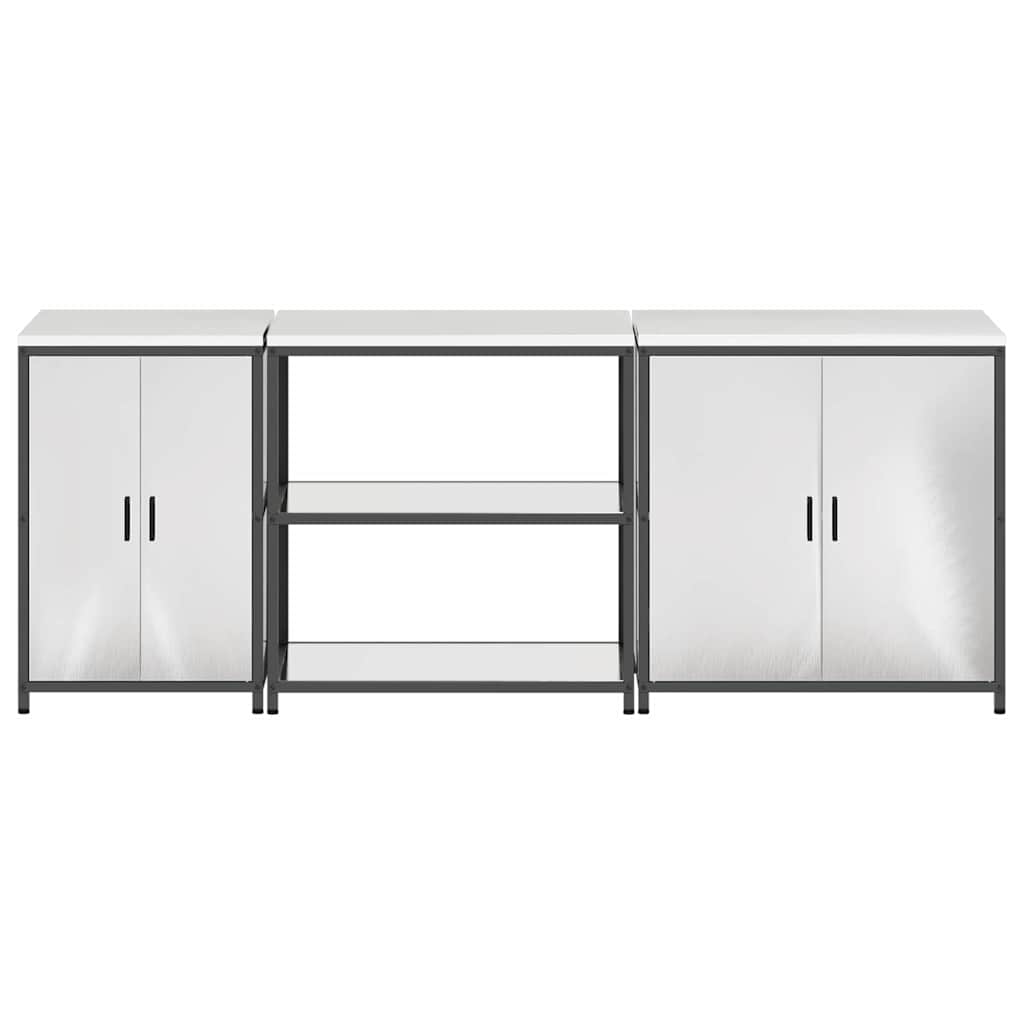 Kitchen Storage Set with Shelf 3 pcs Silver Stainless Steel