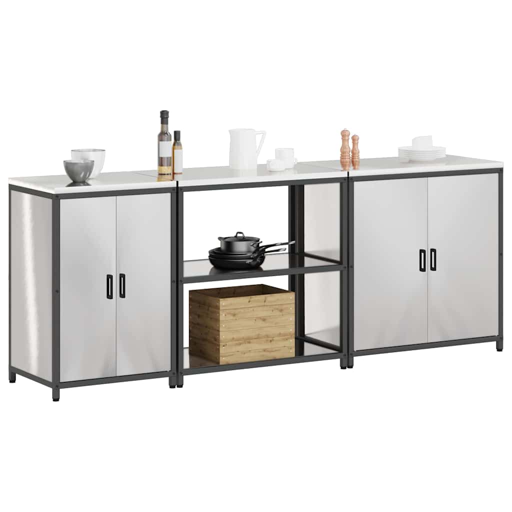 Kitchen Storage Set with Shelf 3 pcs Silver Stainless Steel
