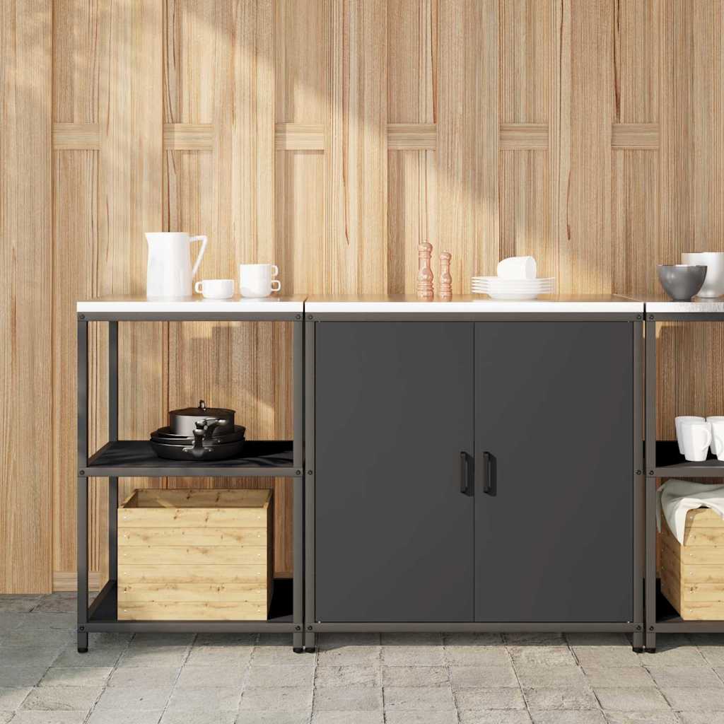 Kitchen Storage Set with Shelf 2 pcs Black Cold-rolled Steel
