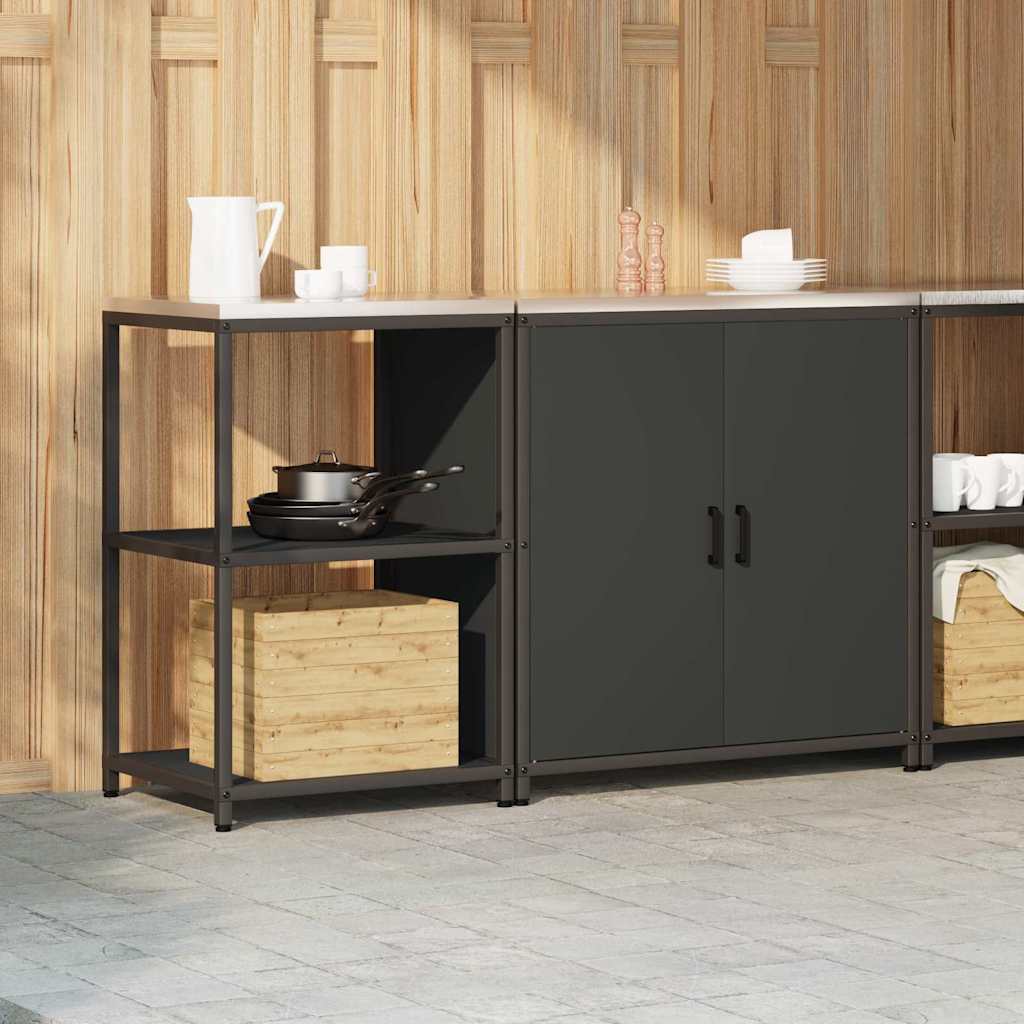 Kitchen Storage Set with Shelf 2 pcs Black Cold-rolled Steel
