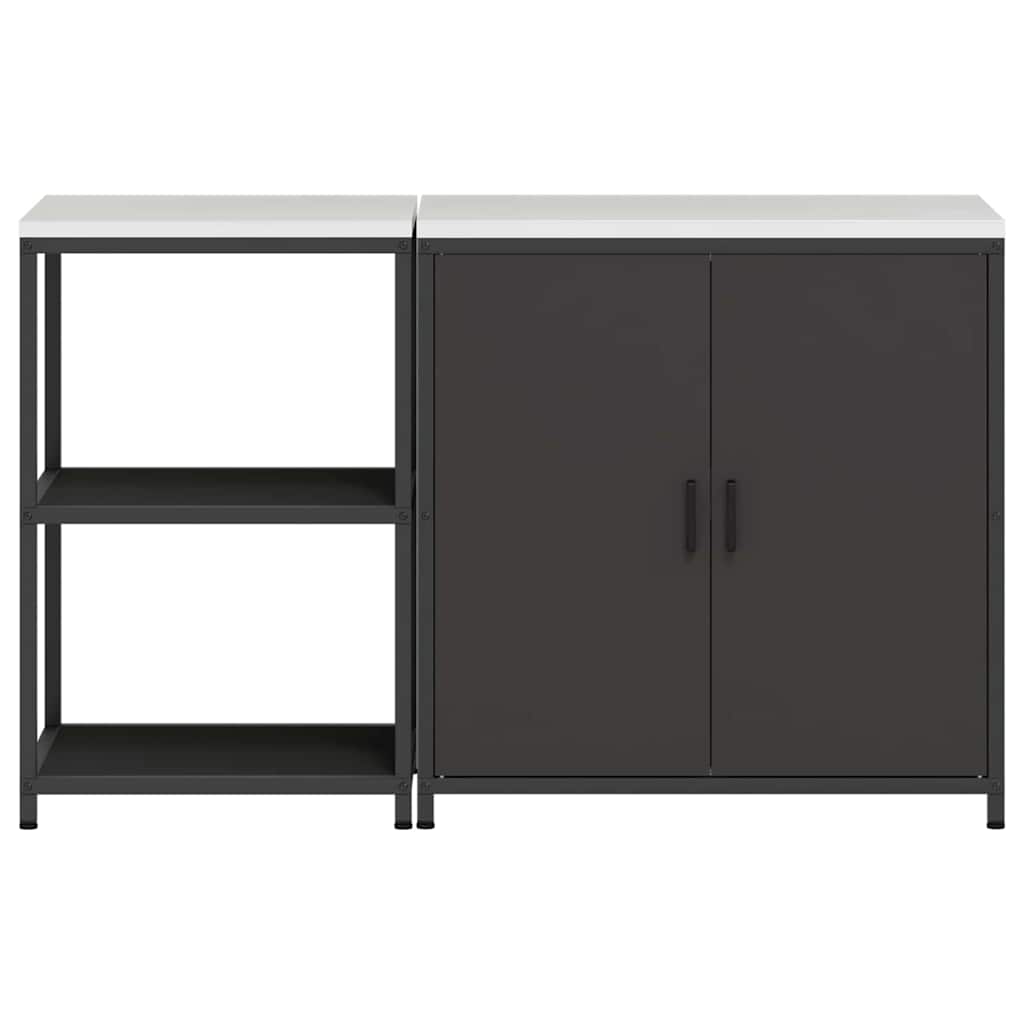 Kitchen Storage Set with Shelf 2 pcs Black Cold-rolled Steel
