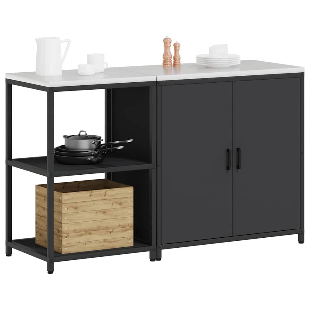 Kitchen Storage Set with Shelf 2 pcs Black Cold-rolled Steel