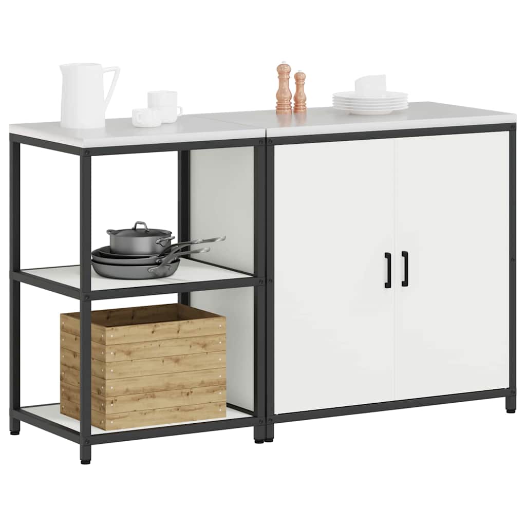 Kitchen Storage Set with Shelf 2 pcs White Cold-rolled Steel