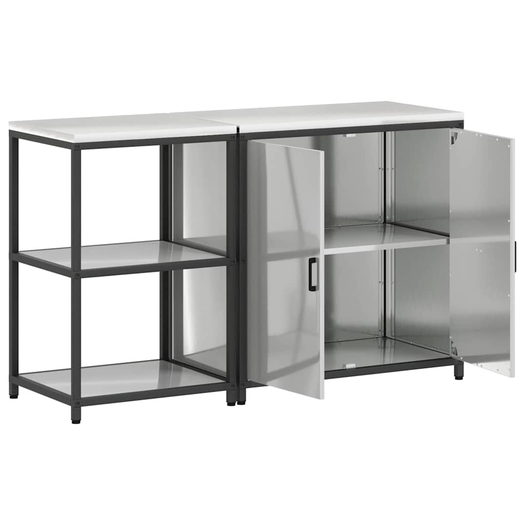 Kitchen Storage Set with Shelf 2 pcs Silver Galvanised Steel
