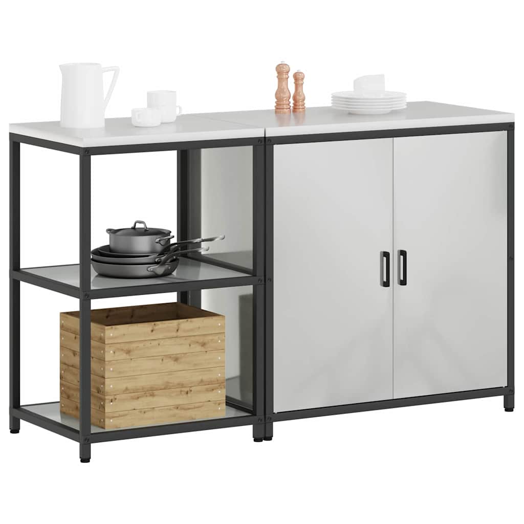 Kitchen Storage Set with Shelf 2 pcs Silver Galvanised Steel